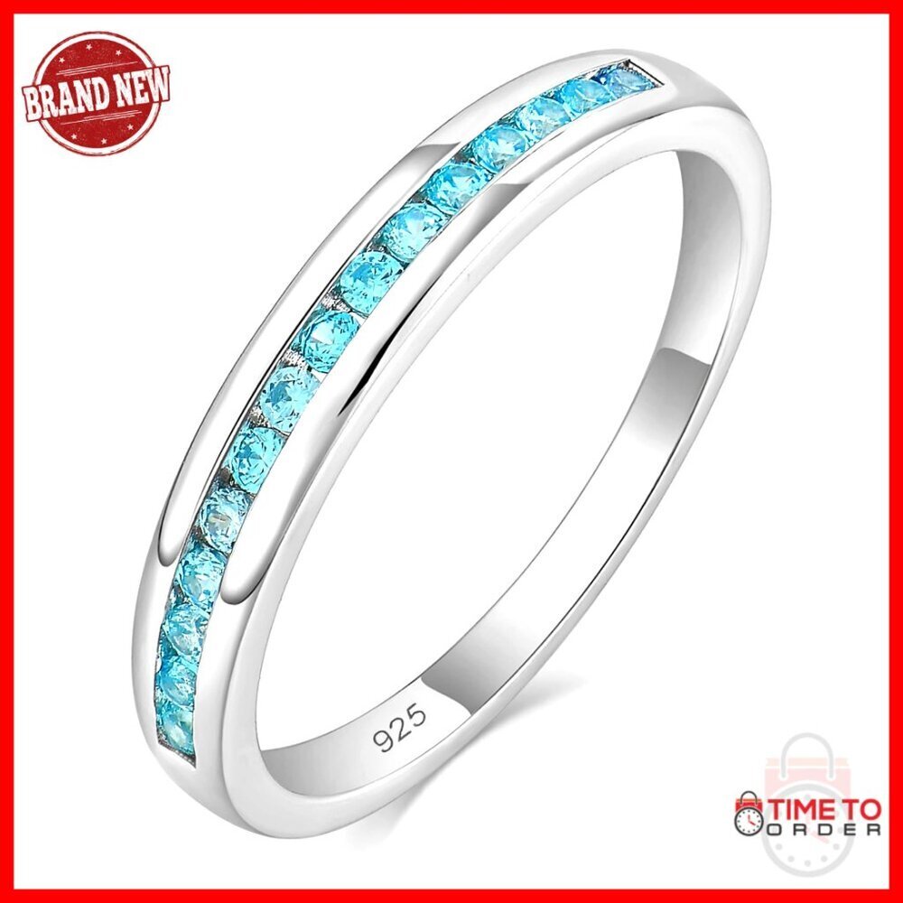 925 Sterling Silver Halo Eternity Band Stackable Ring Size 7